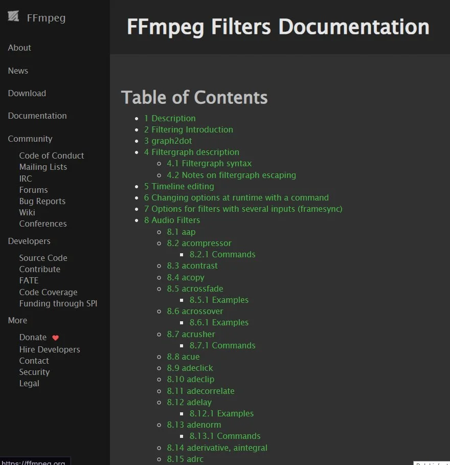 Trang tài liệu bộ lọc FFmpeg
