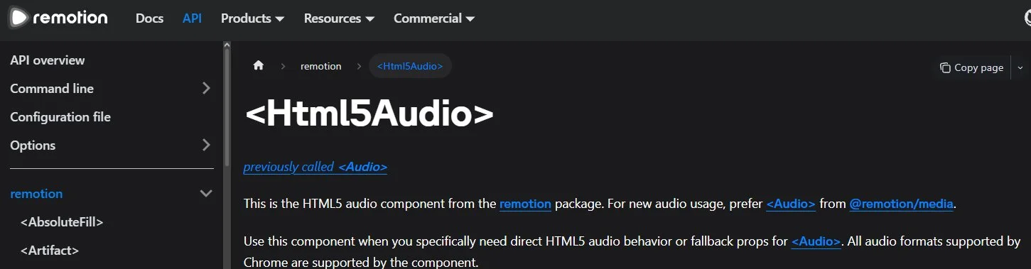 Trang tài liệu Html5Audio của Remotion