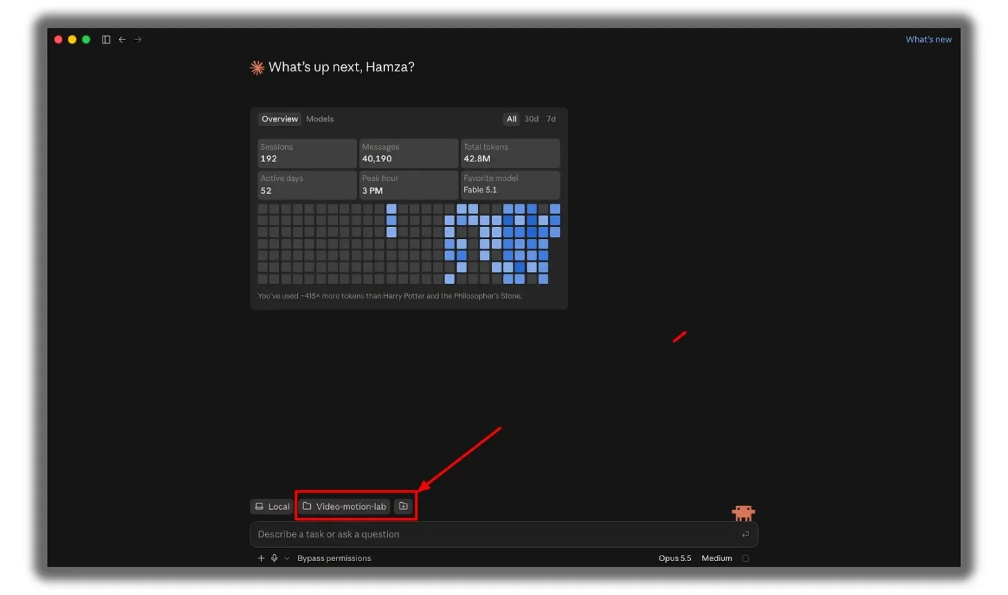Claude Code đã hiển thị thư mục video-motion-lab vừa tạo